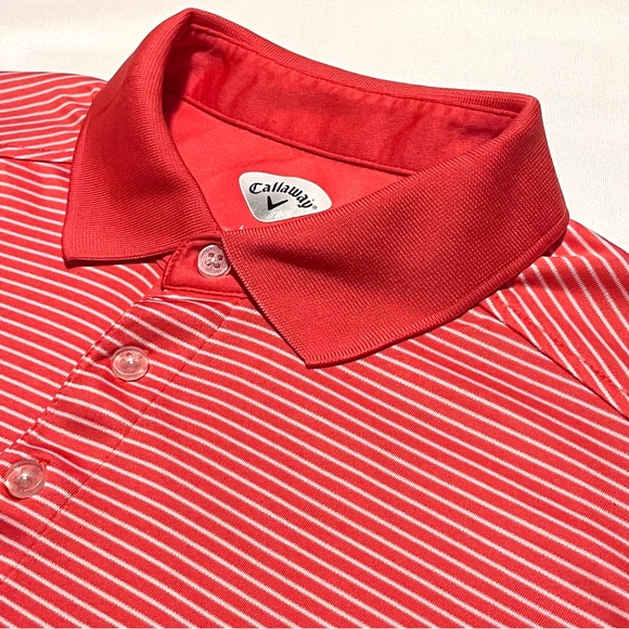 Callaway Other - Callaway Men’s Performance Pink White Striped Short Sleeve Golf Polo Shirt Large